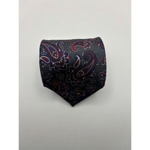 Strawbridge & Clothier Mens Silk Paisley Tie Made in Italy Grey Red Blue